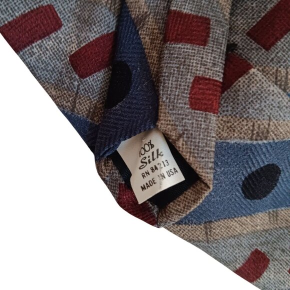 Vintage Dimitrius 100% Silk Mens Tie With Geometric Red & Blue Pattern - Picture 4 of 4